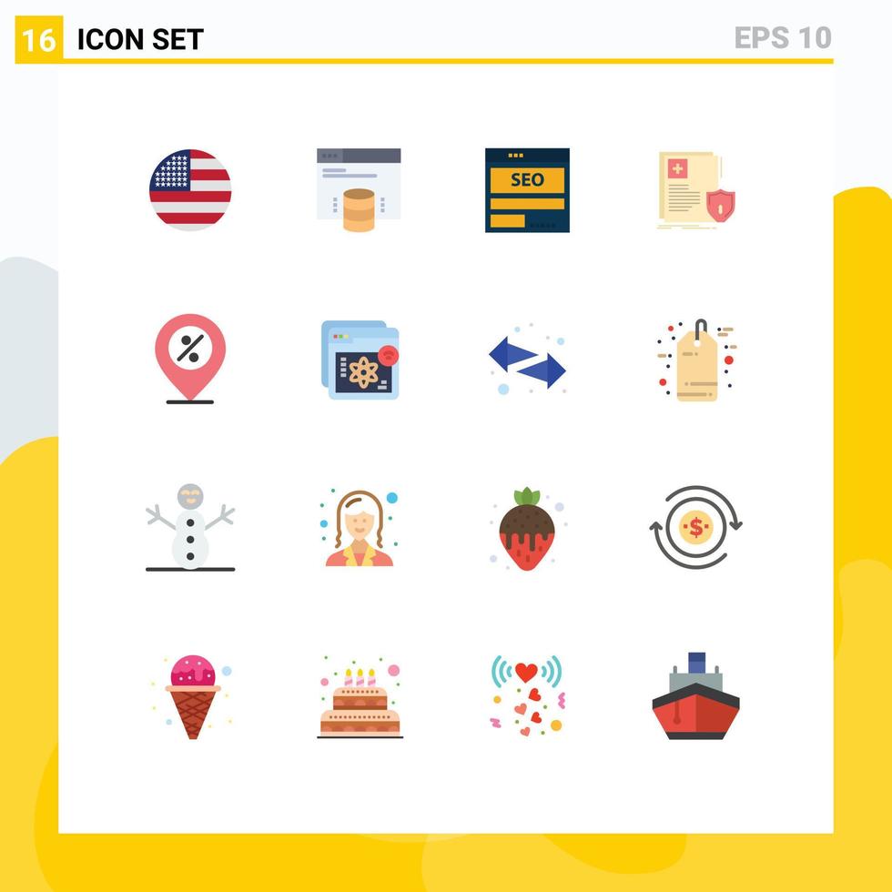 16 User Interface Flat Color Pack of modern Signs and Symbols of medical protection website document seo Editable Pack of Creative Vector Design Elements