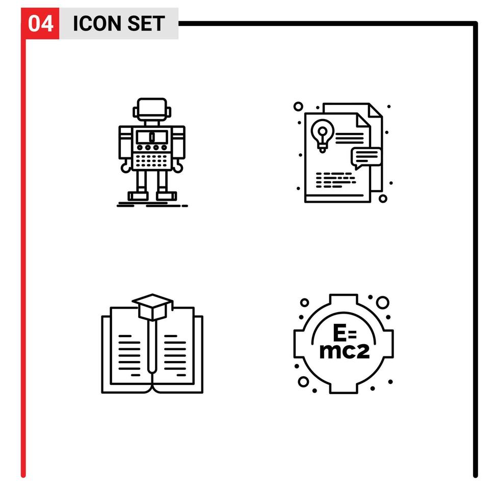 4 Universal Line Signs Symbols of autonomous book robotic layout formula Editable Vector Design Elements