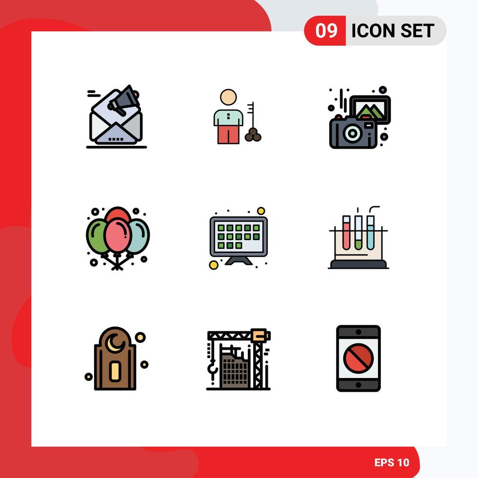 conjunto de 9 iconos de interfaz de usuario modernos símbolos signos para cámara de cumpleaños hombre fotos imágenes elementos de diseño vectorial editables vector