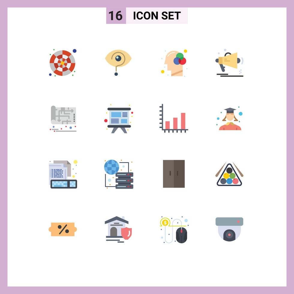 16 Flat Color concept for Websites Mobile and Apps announcement marketing knowledge advertising innovation Editable Pack of Creative Vector Design Elements
