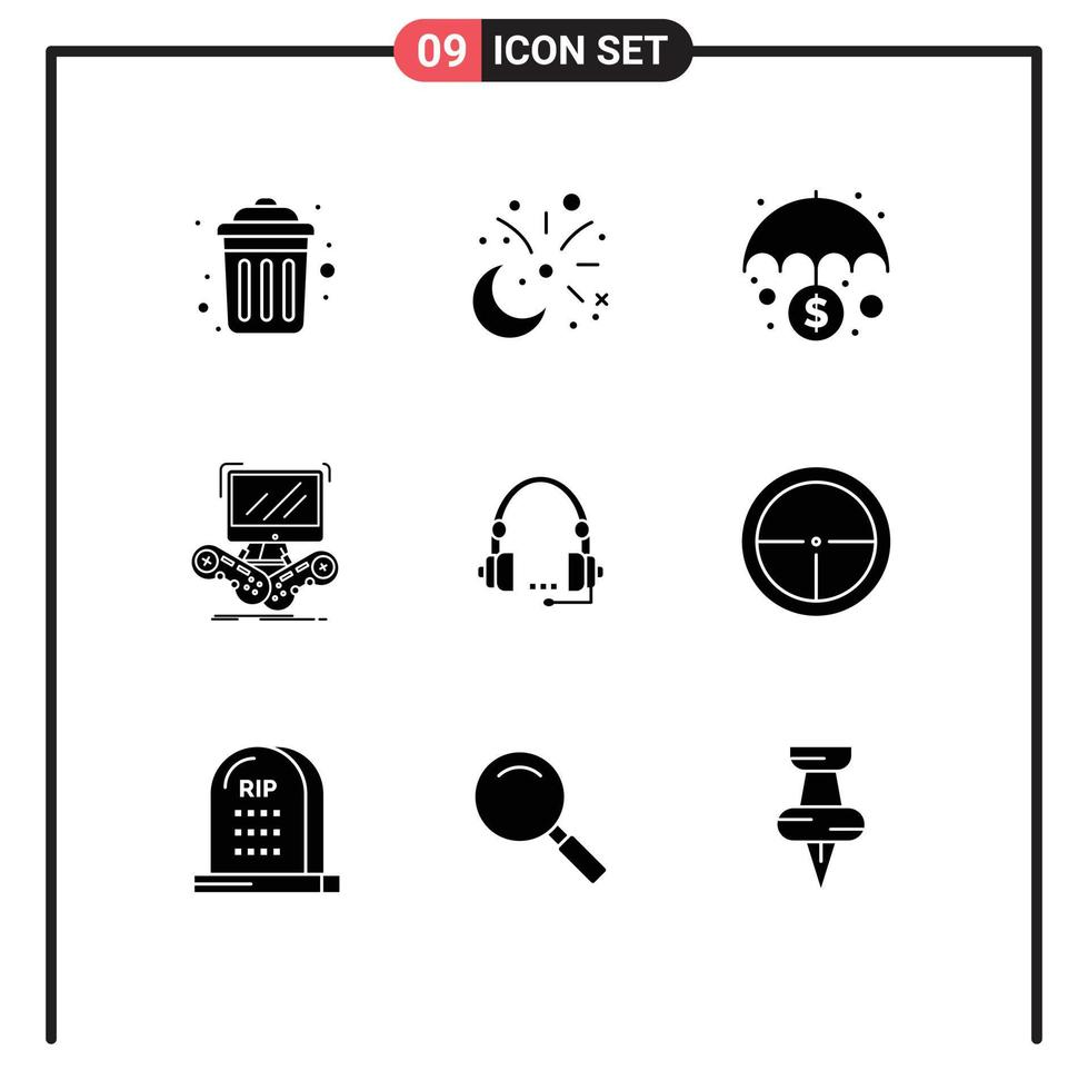 9 Universal Solid Glyphs Set for Web and Mobile Applications online internet fireworks gaming protection Editable Vector Design Elements