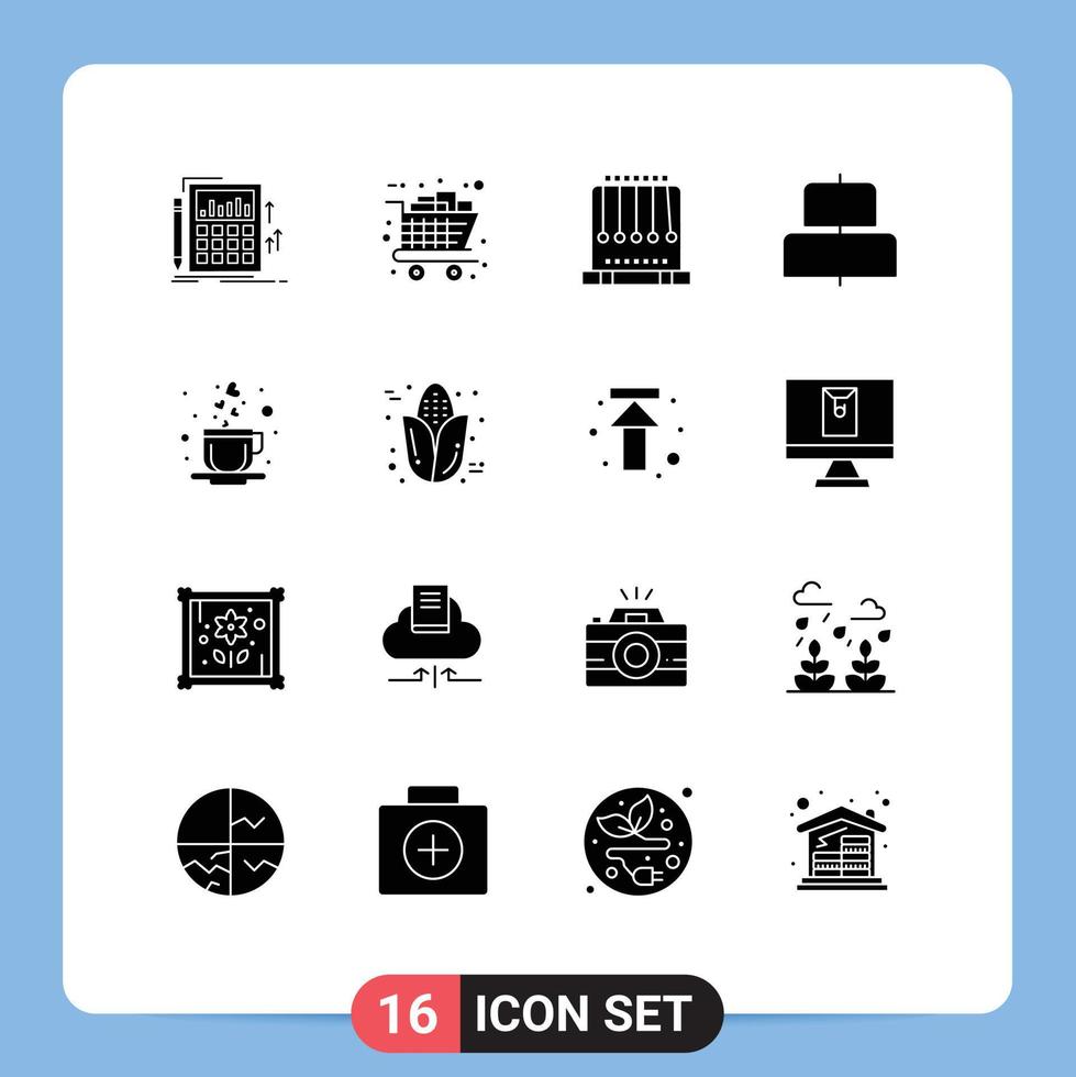 Group of 16 Solid Glyphs Signs and Symbols for coffee center cart align physics Editable Vector Design Elements