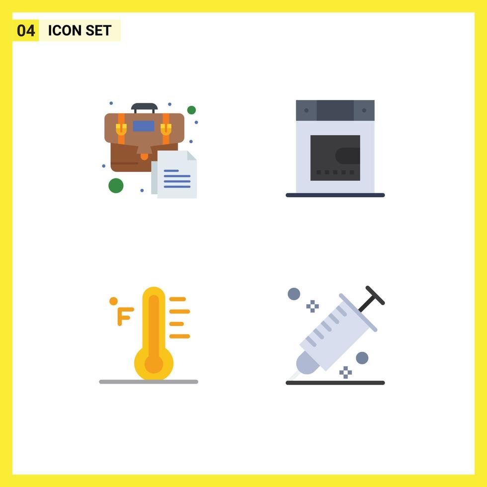 Group of 4 Flat Icons Signs and Symbols for bag rainy document bathroom temperature Editable Vector Design Elements