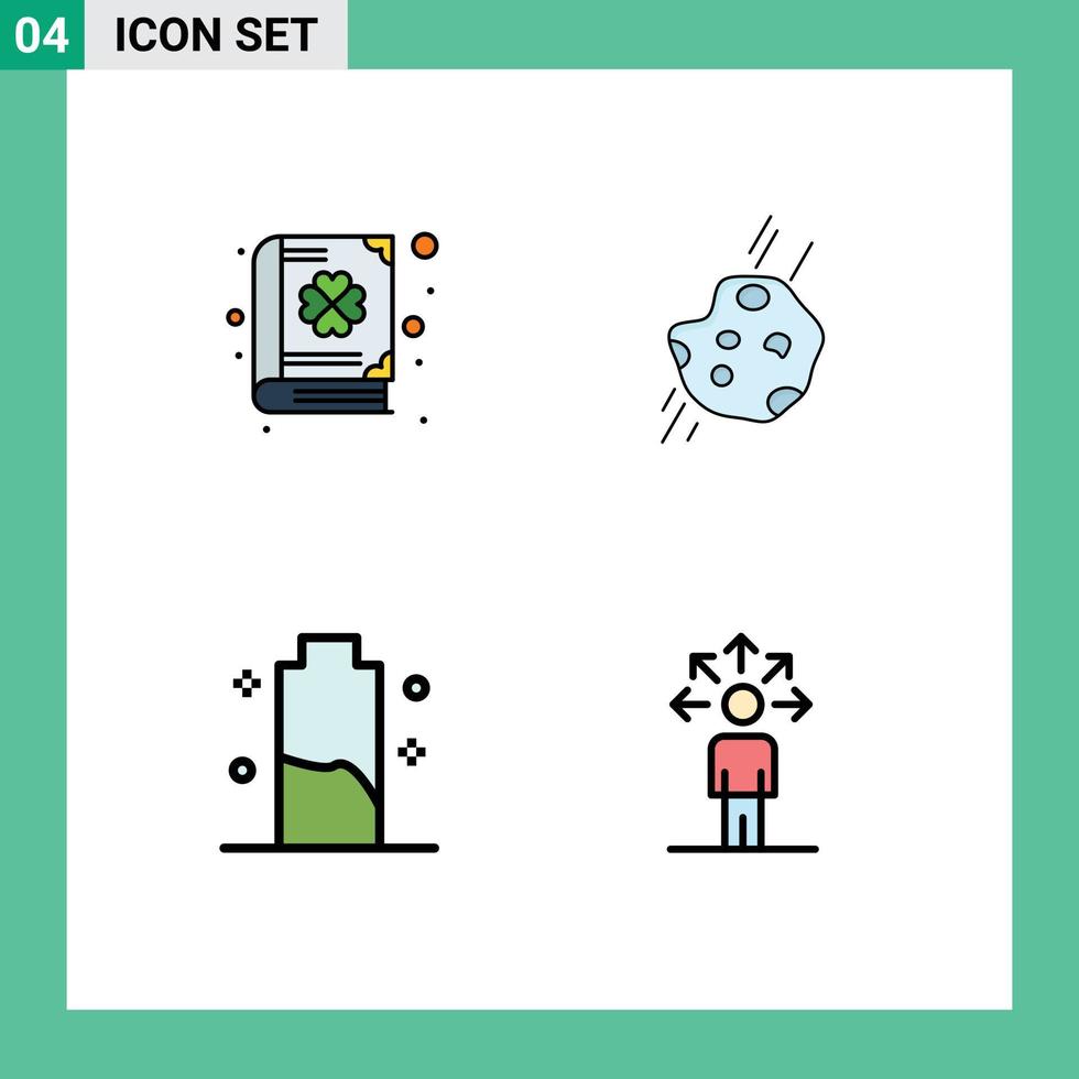 Set of 4 Vector Filledline Flat Colors on Grid for book battery patrick meteor charging Editable Vector Design Elements