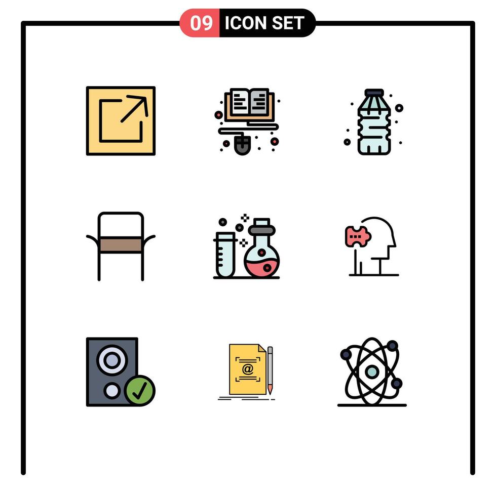 Pictogram Set of 9 Simple Filledline Flat Colors of laboratory chemistry drink home appliances furniture Editable Vector Design Elements