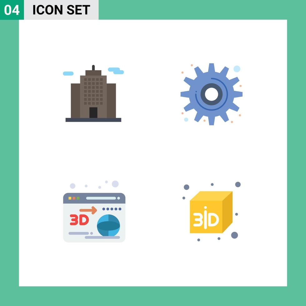 conjunto de iconos planos de interfaz móvil de 4 pictogramas de arquitectura globo cog herramienta cubo elementos de diseño vectorial editables vector