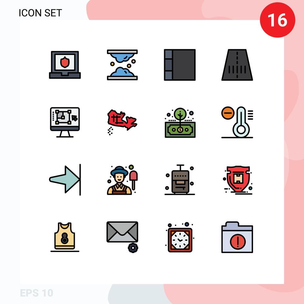 Modern Set of 16 Flat Color Filled Lines and symbols such as enhance decrease skin computer route Editable Creative Vector Design Elements