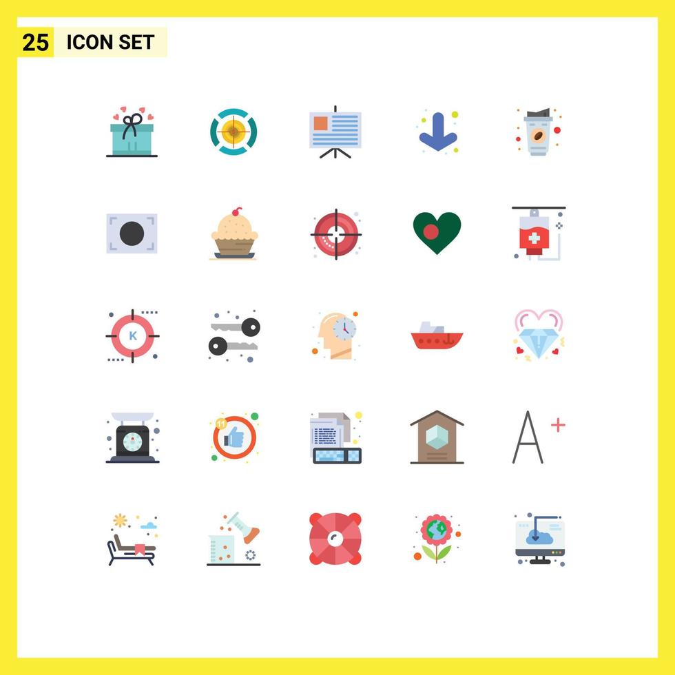 Mobile Interface Flat Color Set of 25 Pictograms of focus paper cup business cup full Editable Vector Design Elements