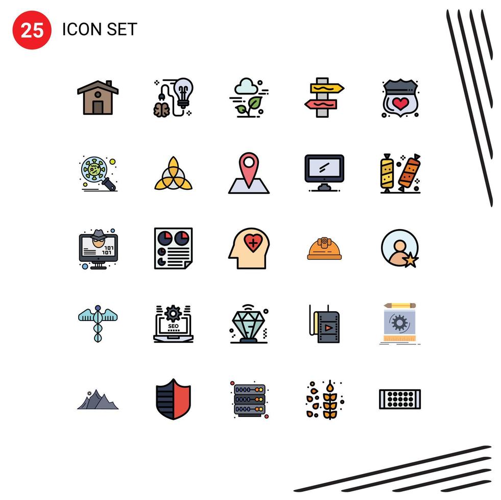 Universal Icon Symbols Group of 25 Modern Filled line Flat Colors of safe guard plant road index Editable Vector Design Elements