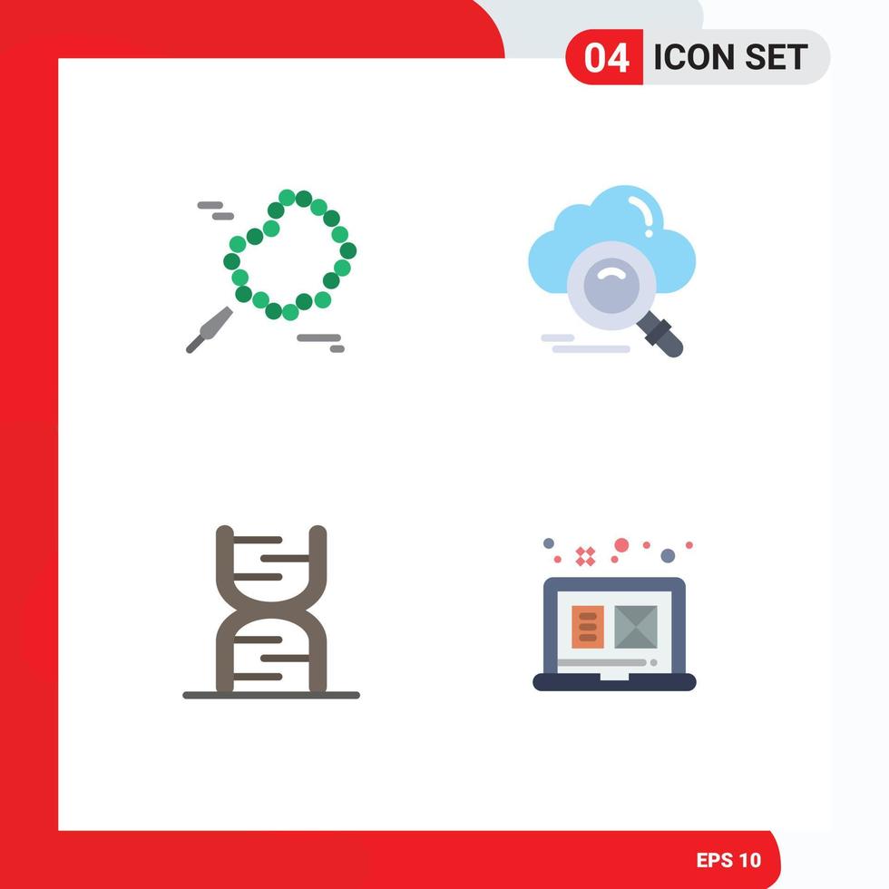 Modern Set of 4 Flat Icons and symbols such as bead chain cloud online dna Editable Vector Design Elements