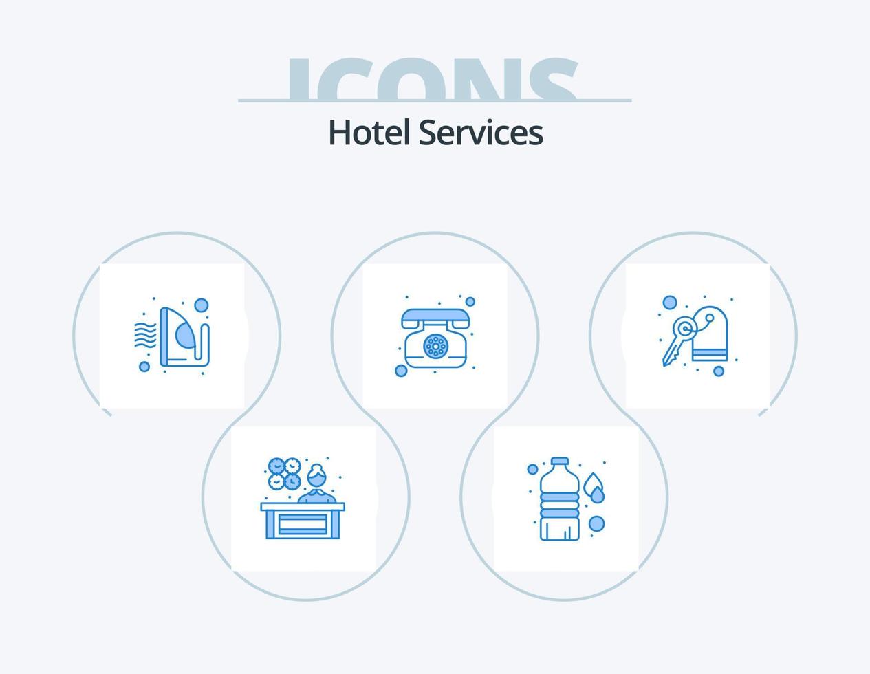 Hotel Services Blue Icon Pack 5 Icon Design. . room. ironing. key. telephone vector