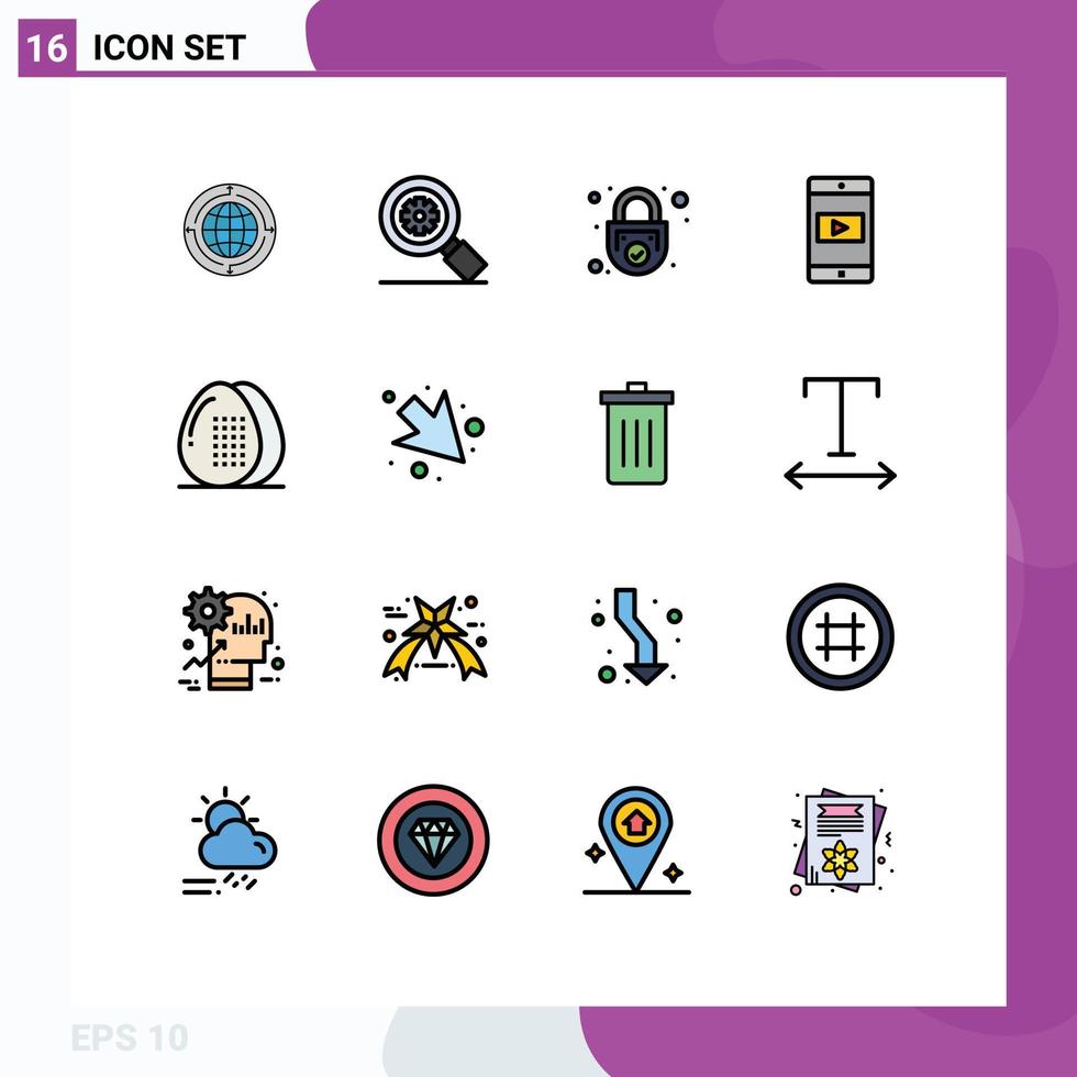 Pack of 16 creative Flat Color Filled Lines of mobile application application gear security safe Editable Creative Vector Design Elements