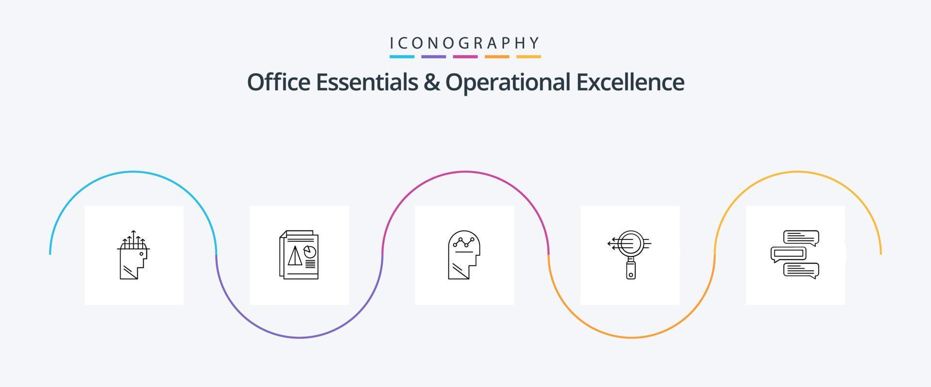 Office Essentials And Operational Exellence Line 5 Icon Pack Including zoom. glass. business. search. man vector