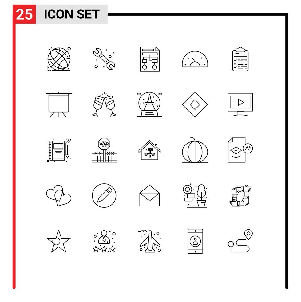 Pack of 25 Modern Lines Signs and Symbols for Web Print Media such as dashboard car graph bike document Editable Vector Design Elements