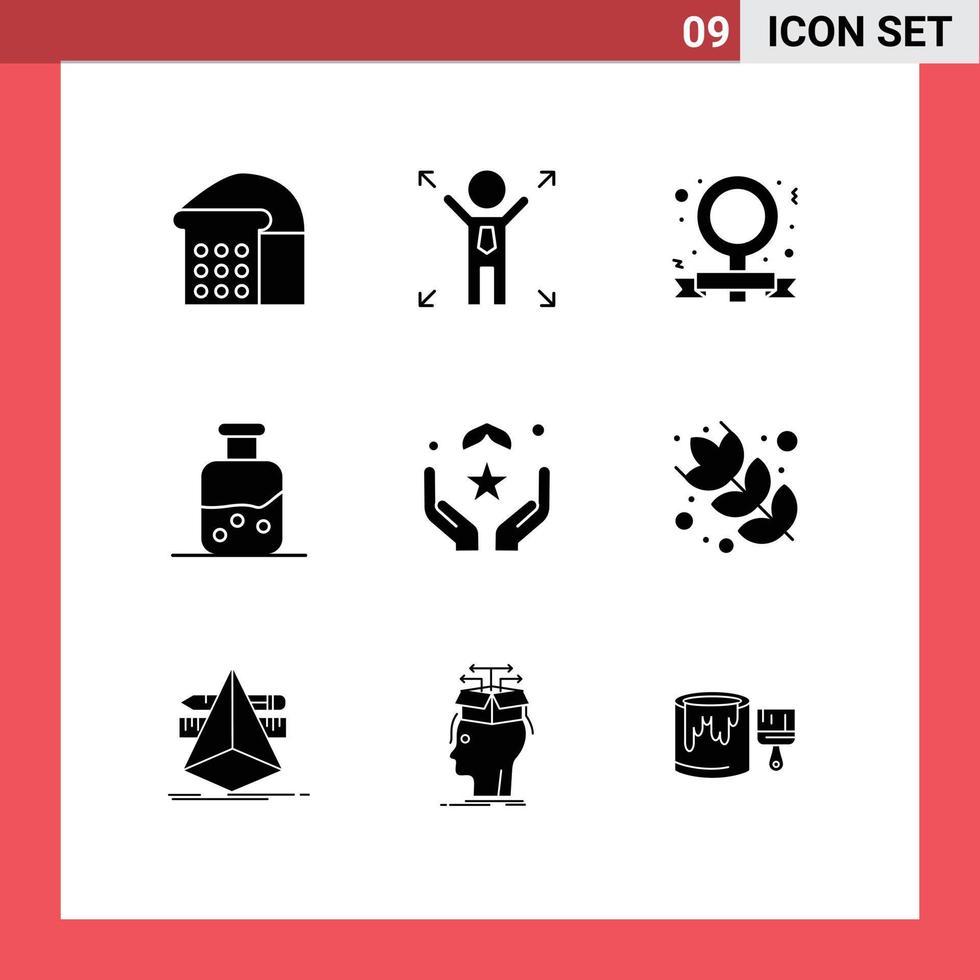 Mobile Interface Solid Glyph Set of 9 Pictograms of hand dua feminism pray science Editable Vector Design Elements