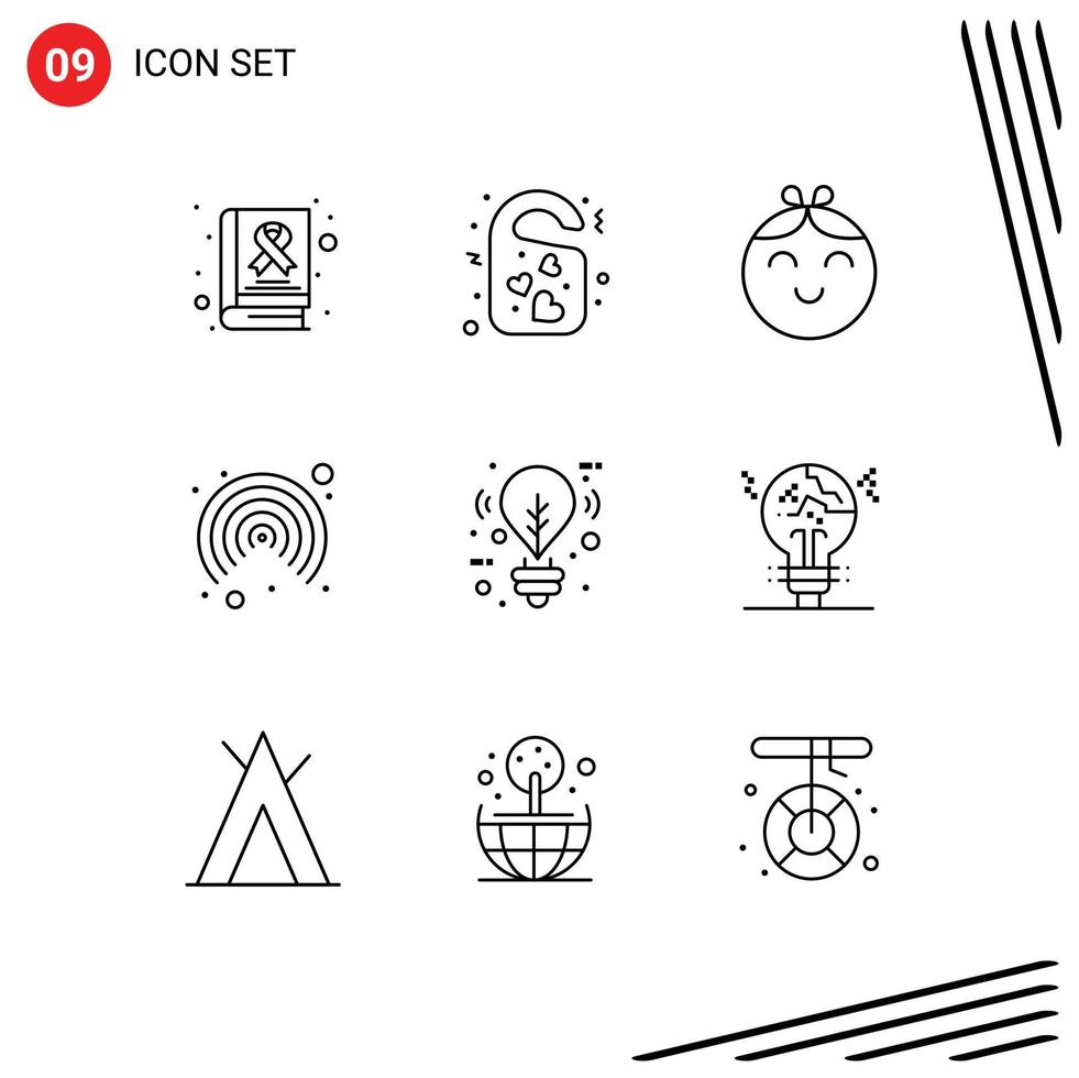 Group of 9 Outlines Signs and Symbols for light bulb door tag user airdrop Editable Vector Design Elements