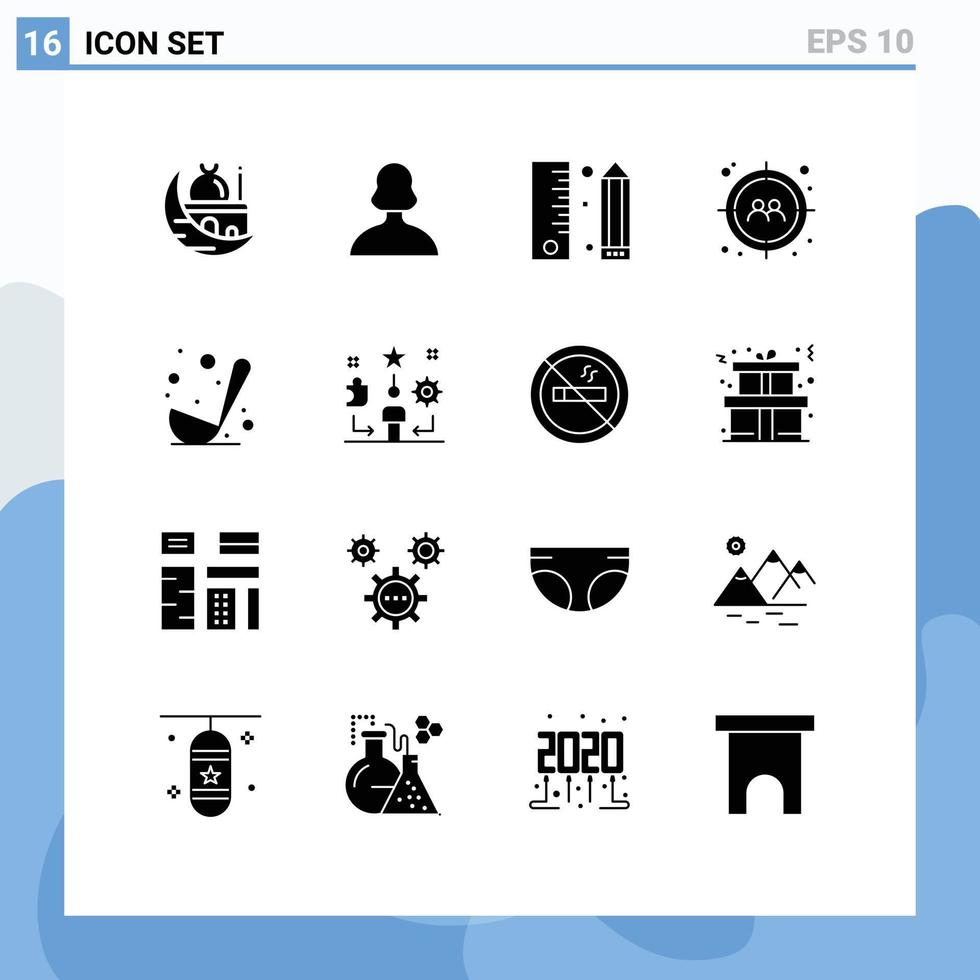 16 User Interface Solid Glyph Pack of modern Signs and Symbols of user target user man pencil Editable Vector Design Elements