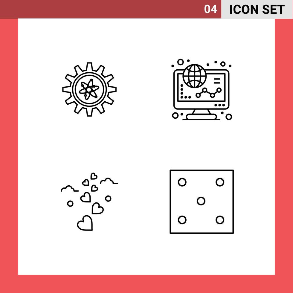 Group of 4 Modern Filledline Flat Colors Set for experiment hearts lab graph loving Editable Vector Design Elements