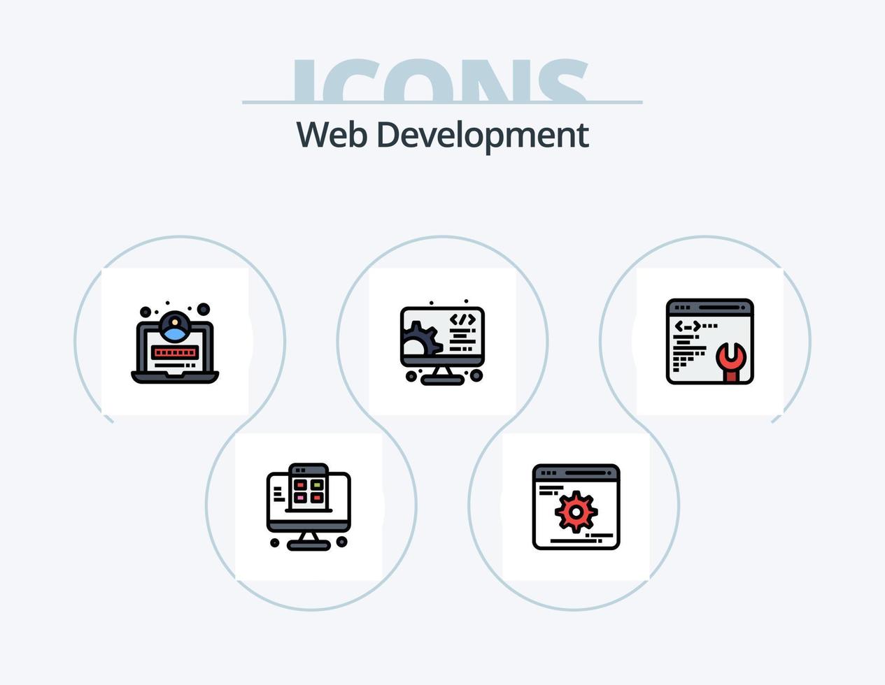 línea de desarrollo web paquete de iconos llenos 5 diseño de iconos. web. servicio. desarrollo. desarrollo. marketing vector