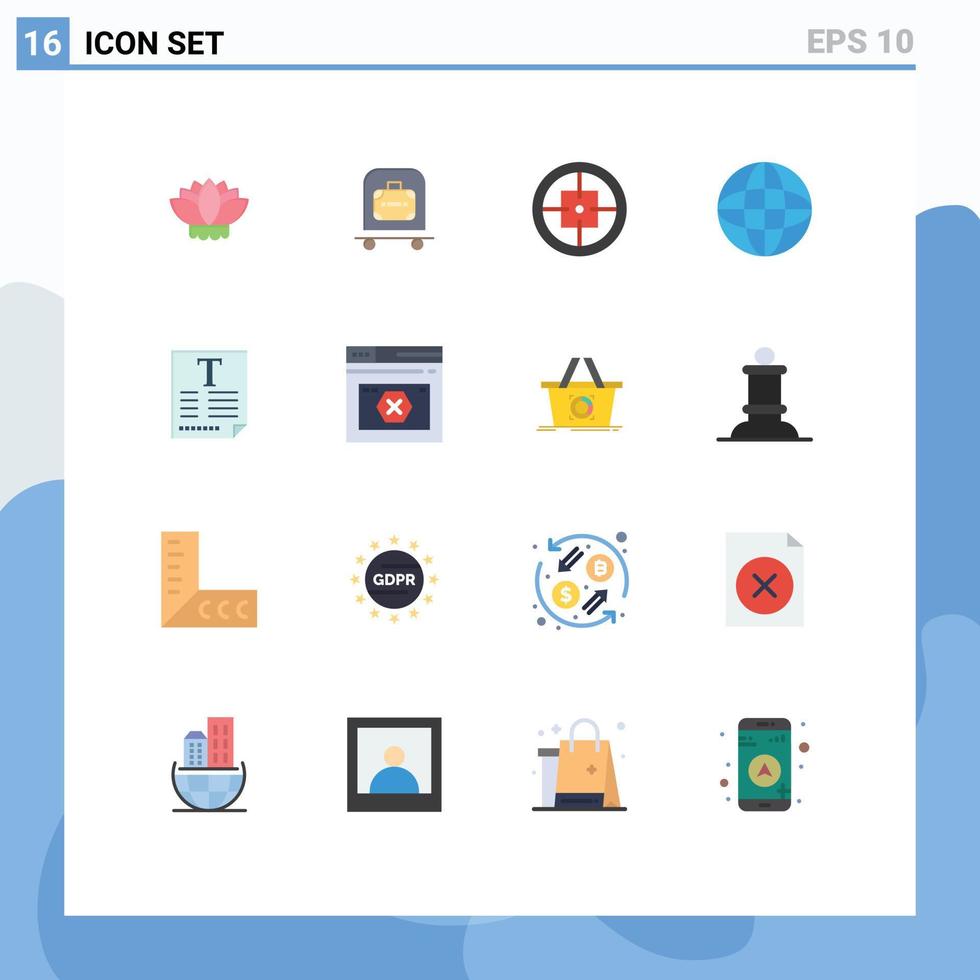 Pack of 16 Modern Flat Colors Signs and Symbols for Web Print Media such as file equipment badge earth automation Editable Pack of Creative Vector Design Elements