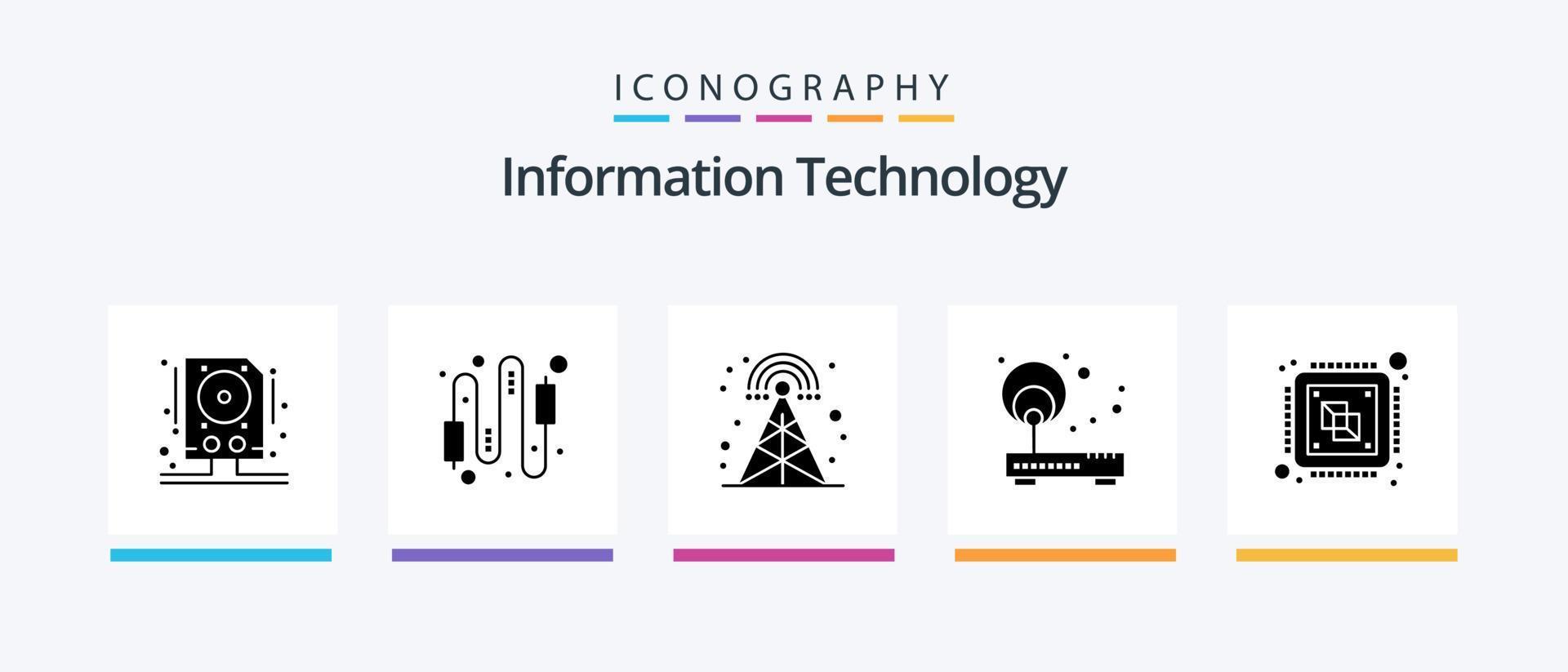 Information Technology Glyph 5 Icon Pack Including router. network. electric. internet. tower. Creative Icons Design vector