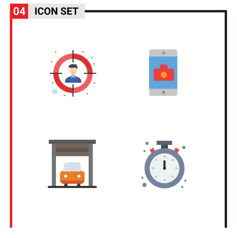 conjunto de pictogramas de 4 iconos planos simples de alerta de cámara de aplicación de transporte de audiencia elementos de diseño vectorial editables vector