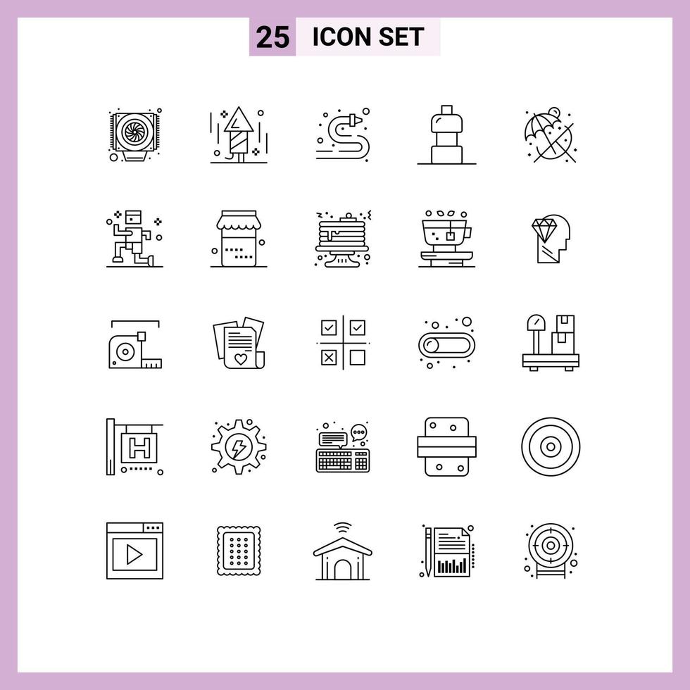 Mobile Interface Line Set of 25 Pictograms of exercise relax hose beach drink Editable Vector Design Elements