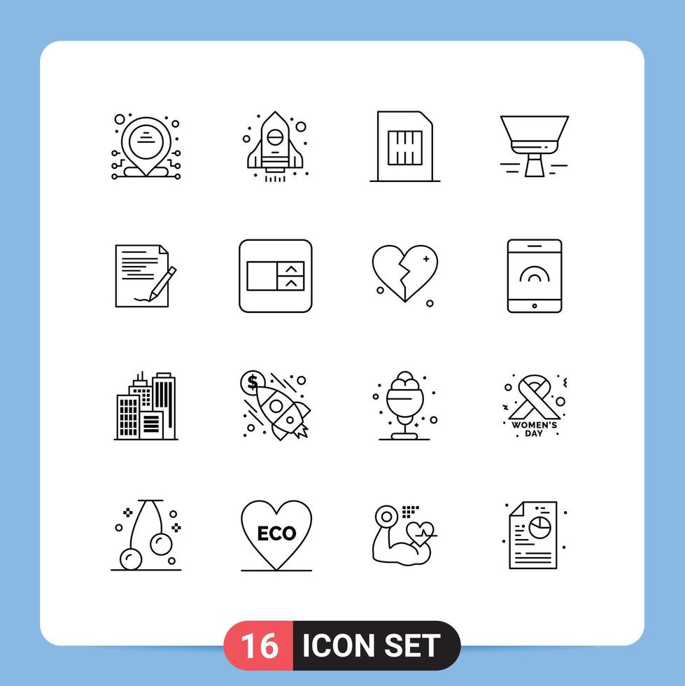 grupo de 16 esboza signos y símbolos para dispositivos de acuerdo de documentos pintura de herramientas elementos de diseño de vectores editables