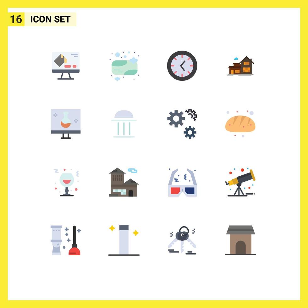 16 Universal Flat Color Signs Symbols of echography eco science tools biology building Editable Pack of Creative Vector Design Elements