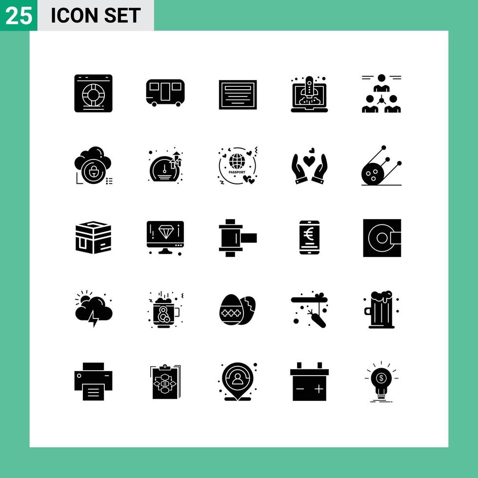 Modern Set of 25 Solid Glyphs Pictograph of user startup wagon speedup boost Editable Vector Design Elements