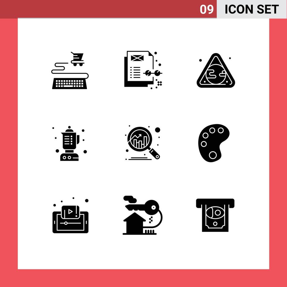 Pack of 9 creative Solid Glyphs of education discover pollution chart kitchen Editable Vector Design Elements