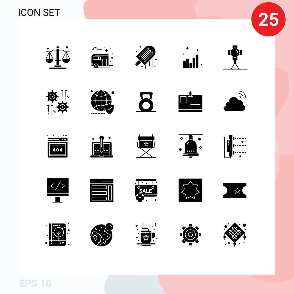 grupo de símbolos de iconos universales de 25 glifos sólidos modernos de elementos de diseño de vectores editables de análisis de seo de playa web de películas