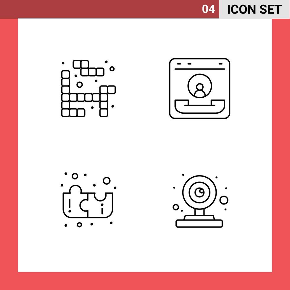 Mobile Interface Line Set of 4 Pictograms of tetris puzzle call contact camera Editable Vector Design Elements