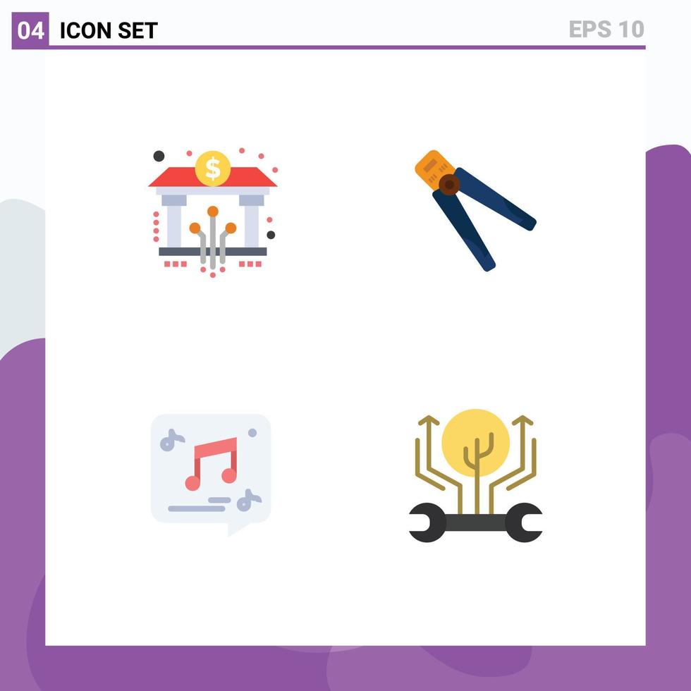 Group of 4 Modern Flat Icons Set for bank work digital construction message Editable Vector Design Elements