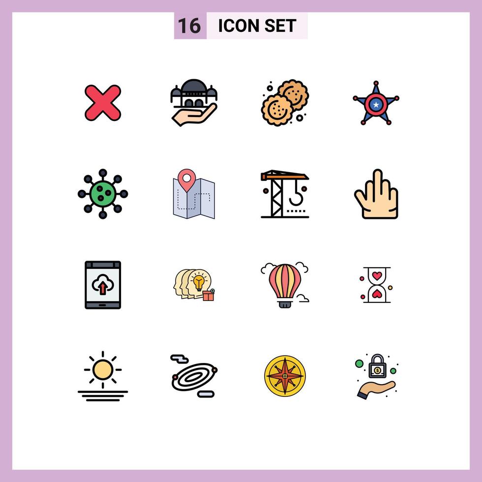 Pictogram Set of 16 Simple Flat Color Filled Lines of biology usa baking star men Editable Creative Vector Design Elements