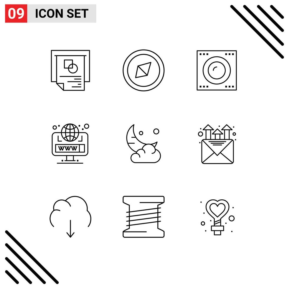 Pack of 9 creative Outlines of ramadan moon gadgets web globe Editable Vector Design Elements