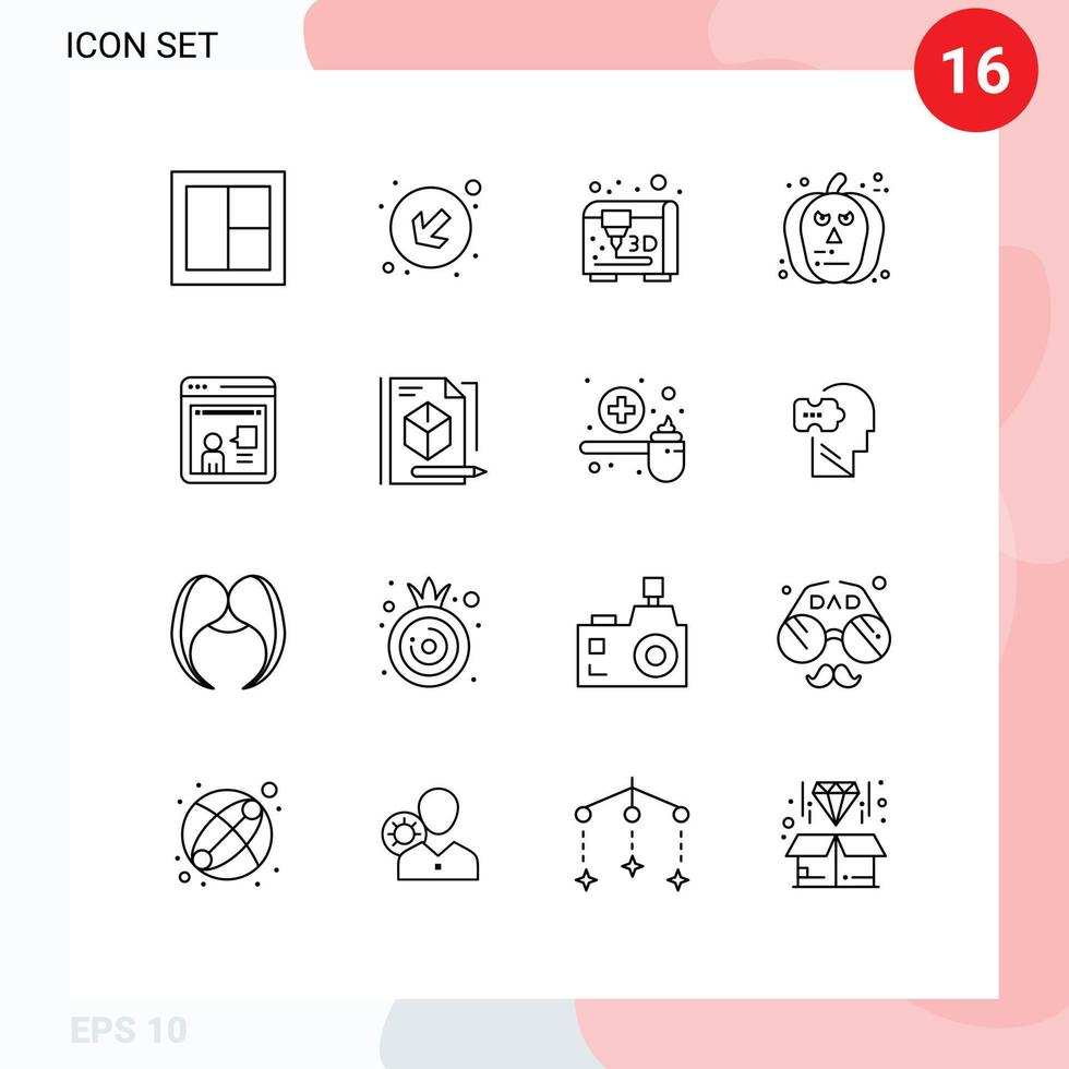 Set of 16 Vector Outlines on Grid for working online modeling consulting pumpkin Editable Vector Design Elements