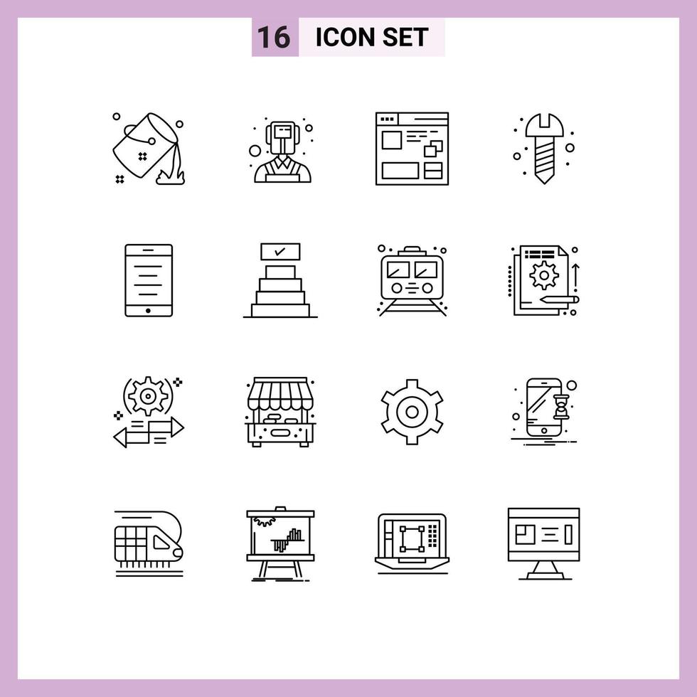 Editable Vector Line Pack of 16 Simple Outlines of text screw browser hardware window Editable Vector Design Elements