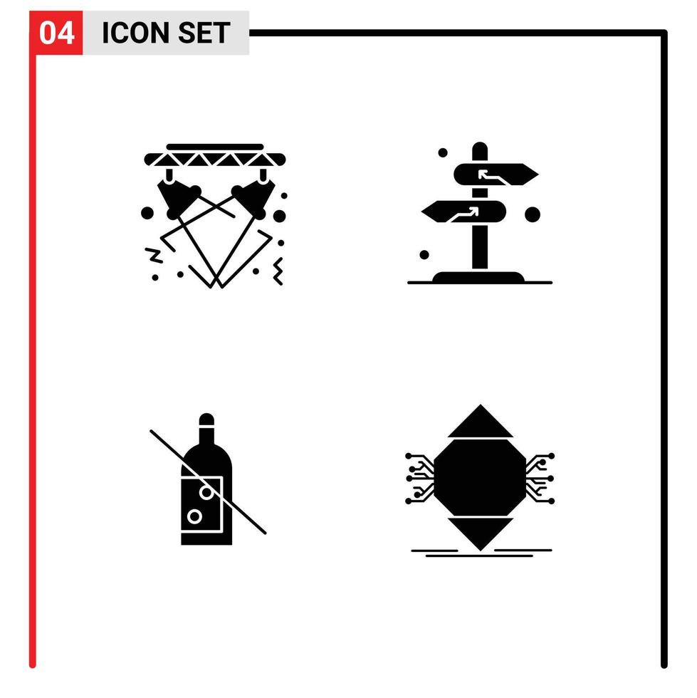 Pictogram Set of 4 Simple Solid Glyphs of disco arrow electricity direction bottle forbidden Editable Vector Design Elements