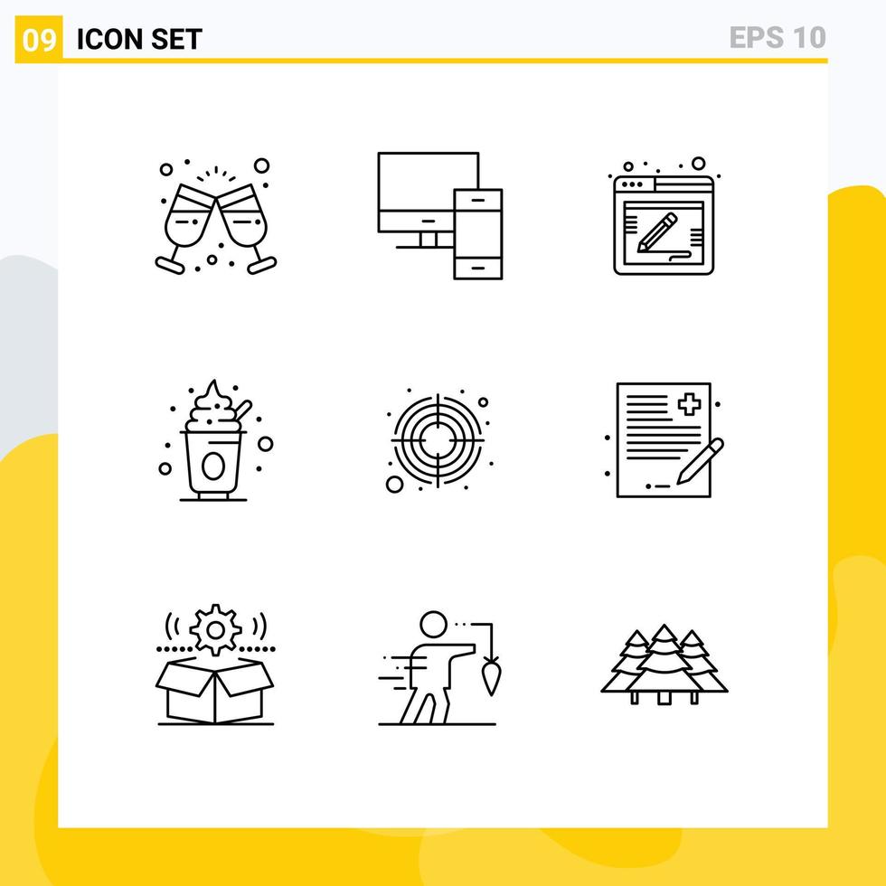Pictogram Set of 9 Simple Outlines of focus sweet phone party web Editable Vector Design Elements