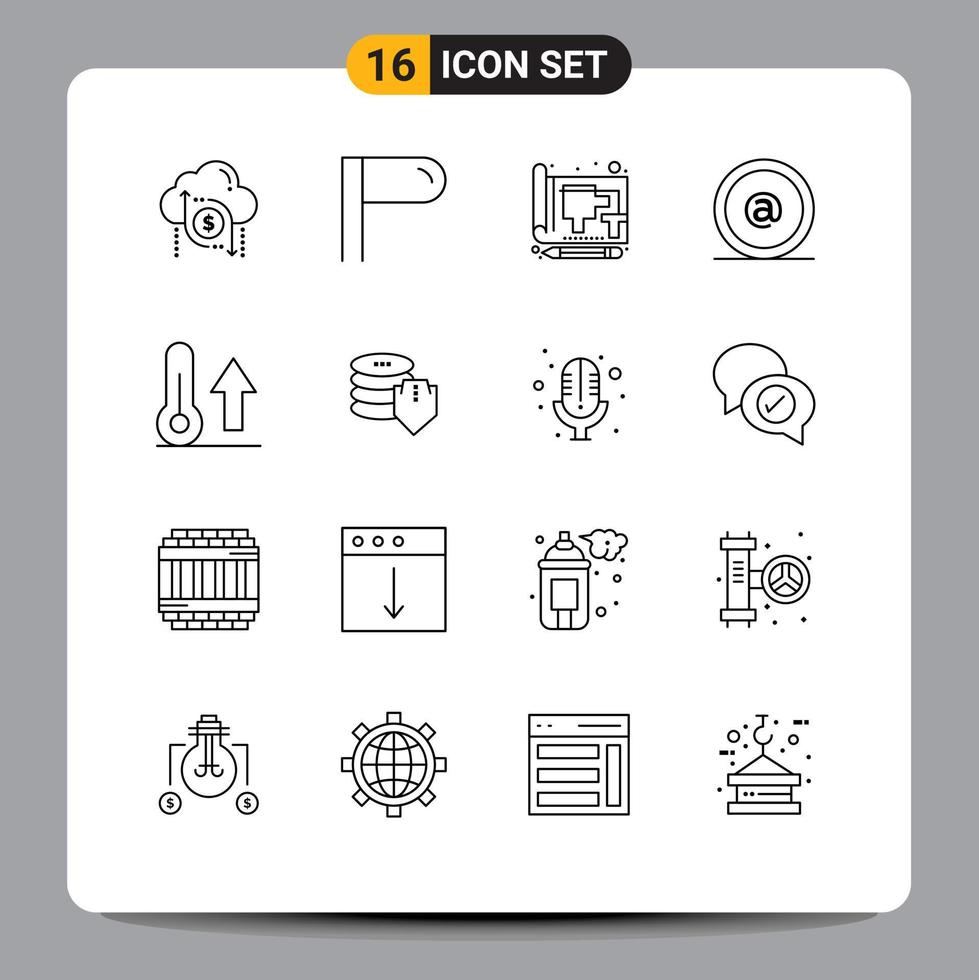 16 Universal Outline Signs Symbols of meteorology mail document id address Editable Vector Design Elements