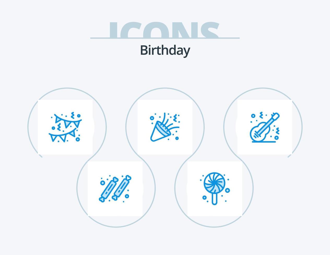 Birthday Blue Icon Pack 5 Icon Design. instrument. acoustic. birthday. party. celebrate vector