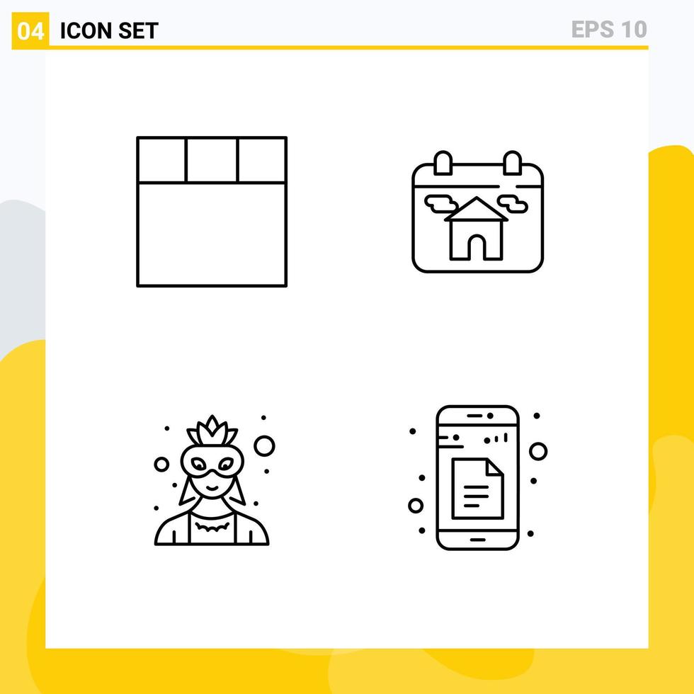 Modern Set of 4 Filledline Flat Colors Pictograph of grid costume real estate mask docs Editable Vector Design Elements