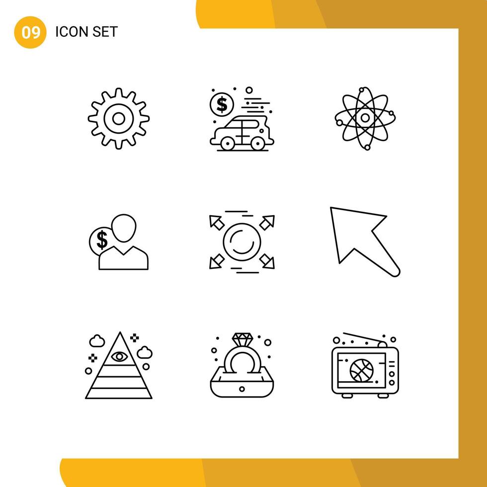Editable Vector Line Pack of 9 Simple Outlines of person finance chemistry employee user Editable Vector Design Elements