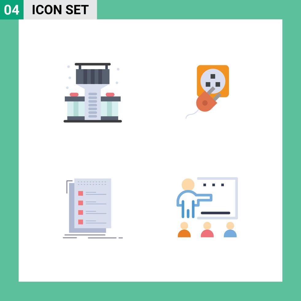 Set of 4 Vector Flat Icons on Grid for city checklist plug cord task Editable Vector Design Elements