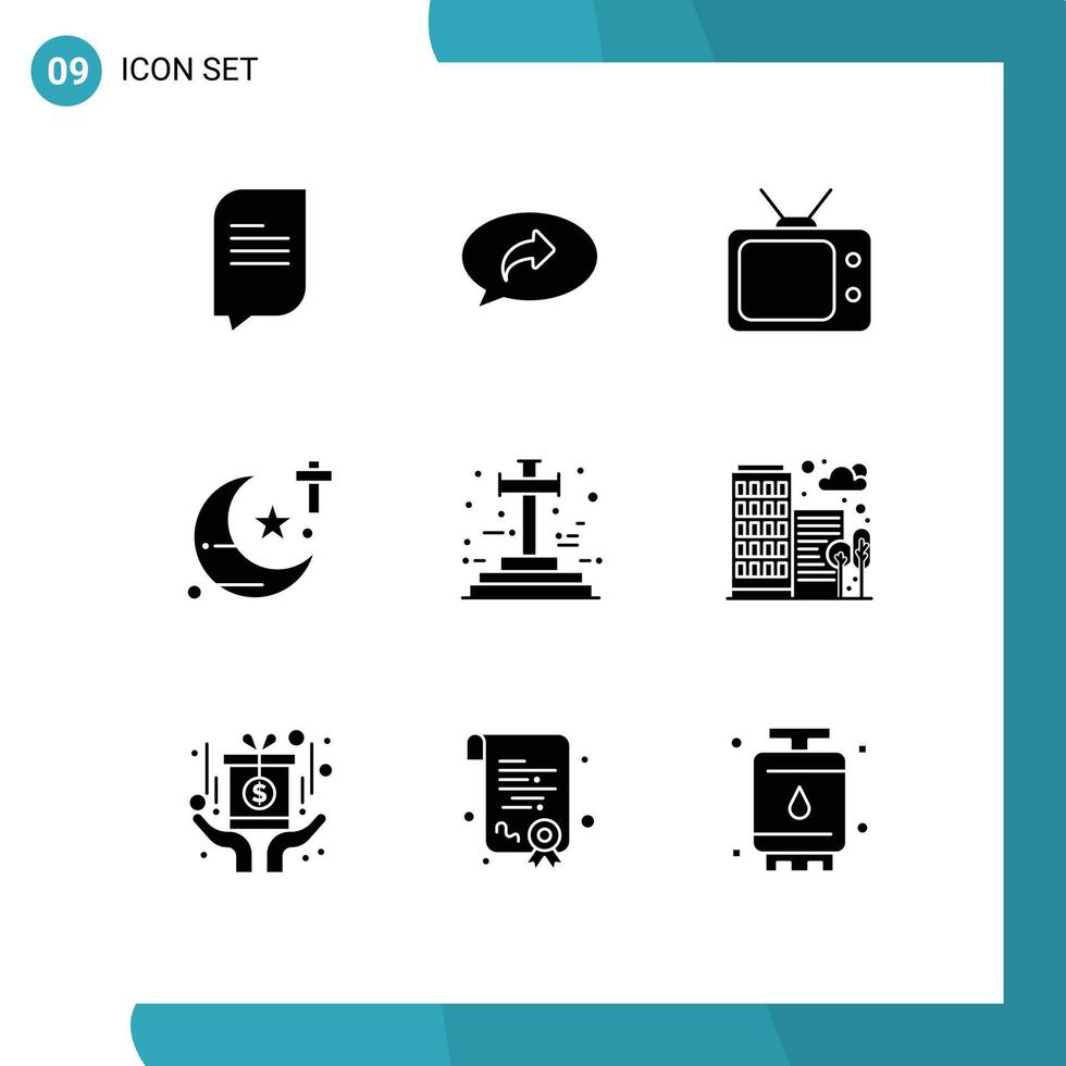 Stock Vector Icon Pack of 9 Line Signs and Symbols for halloween grave tv cross studies Editable Vector Design Elements