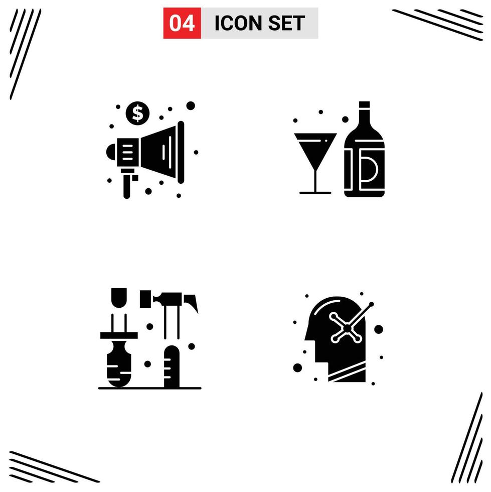 Universal Icon Symbols Group of 4 Modern Solid Glyphs of advertising construction trade american screwdriver Editable Vector Design Elements