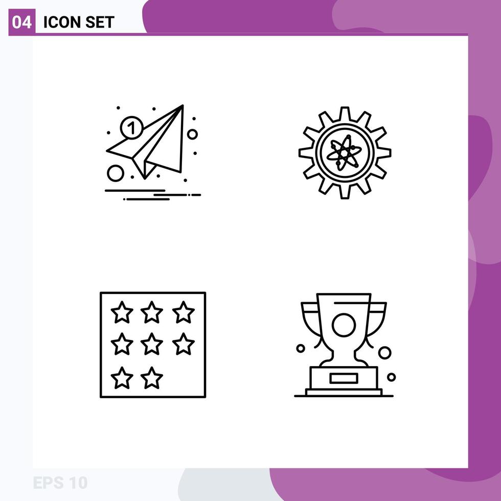 4 Universal Line Signs Symbols of email achievement notification gear office Editable Vector Design Elements