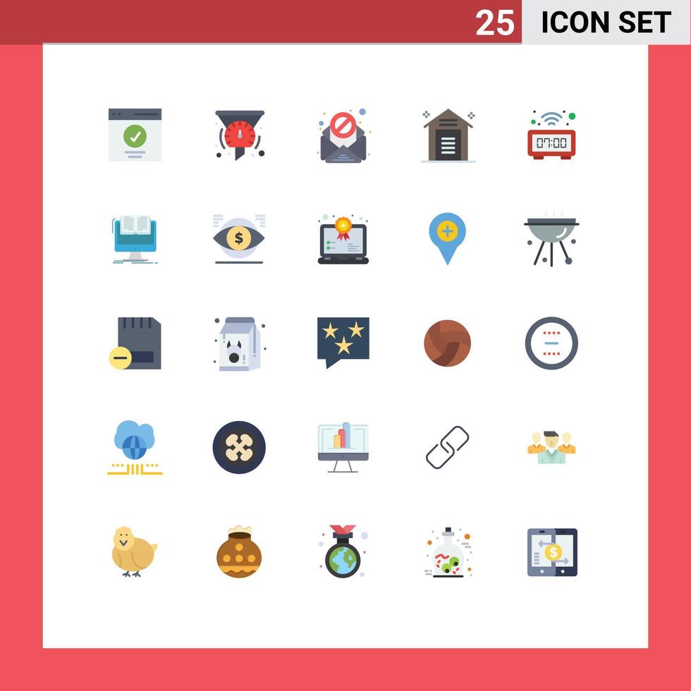 grupo de 25 signos y símbolos de colores planos para elementos de diseño de vectores editables de virus de compra de velocímetro de almacenamiento de almacén
