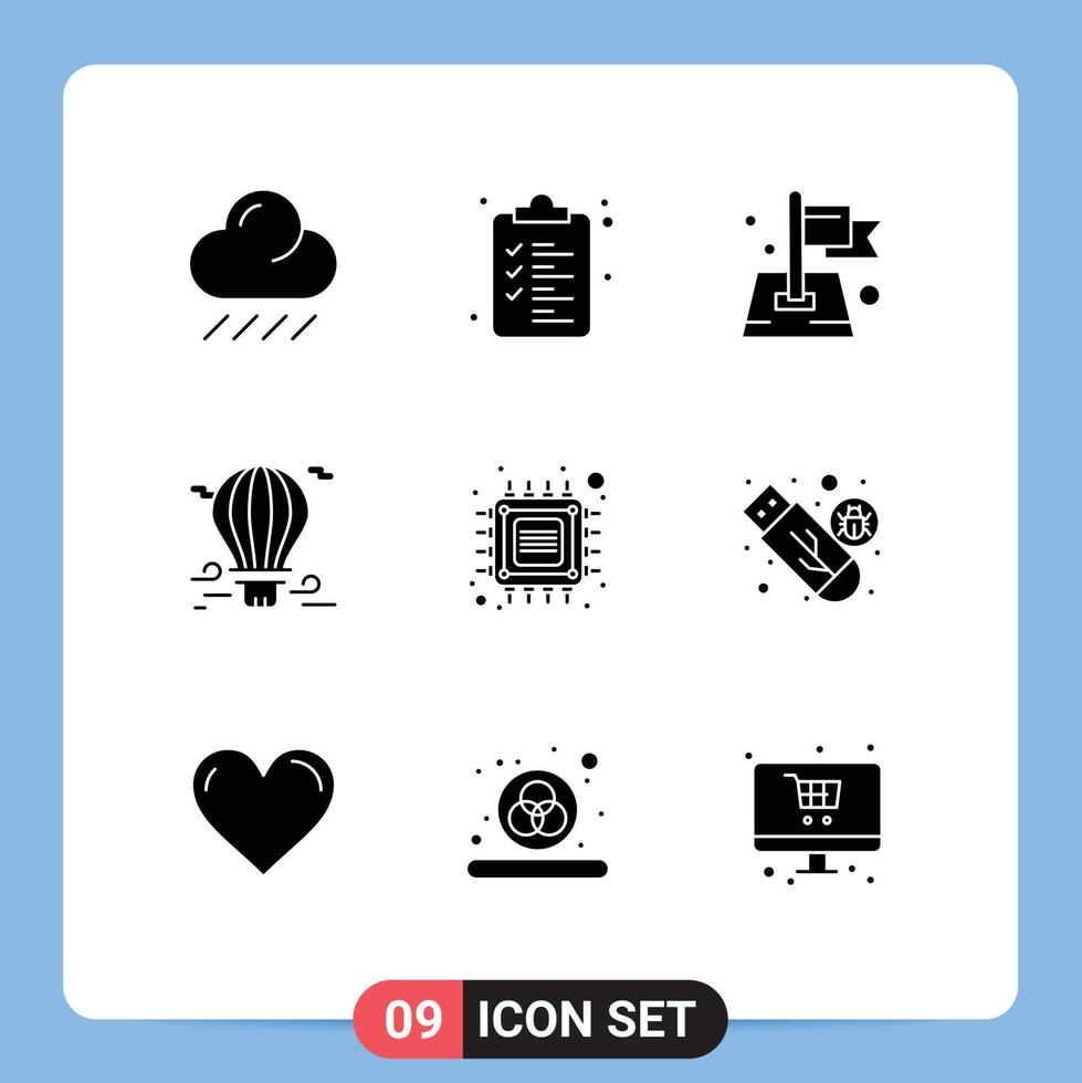 9 Creative Icons Modern Signs and Symbols of computer travel location airballoon air Editable Vector Design Elements